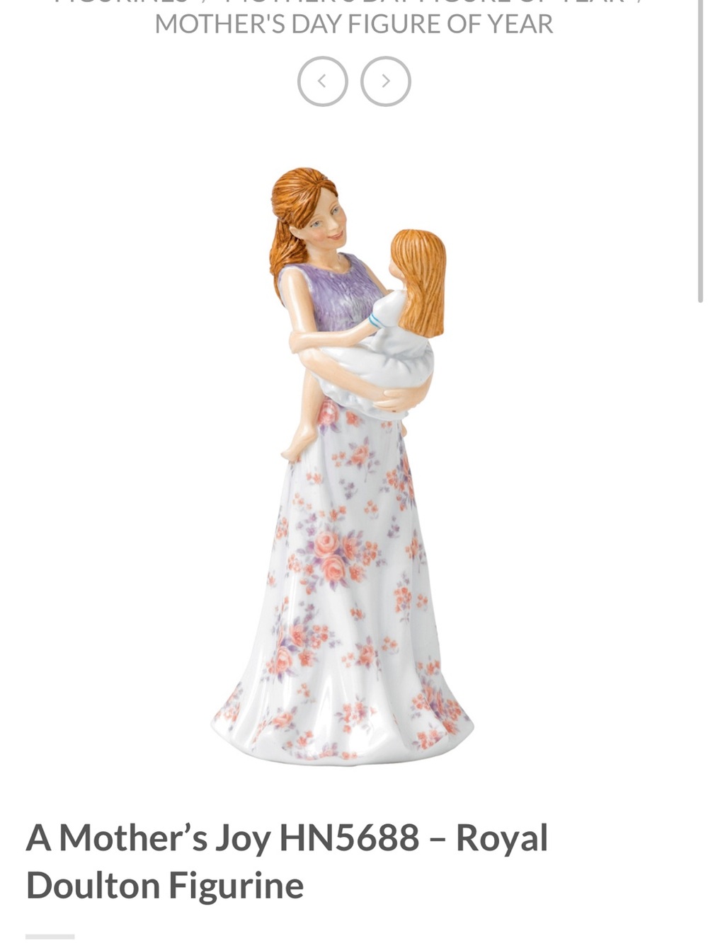Royal Doulton Mother and Child Figurine in Purple, White and Pink